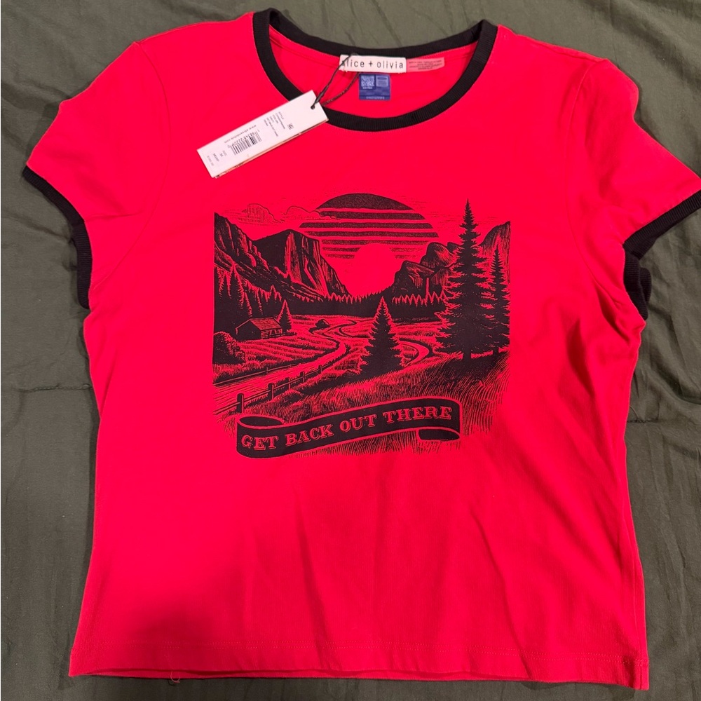 Alice + Olivia Red and Black Graphic Tee
